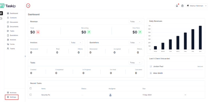 Taskip Dashboard