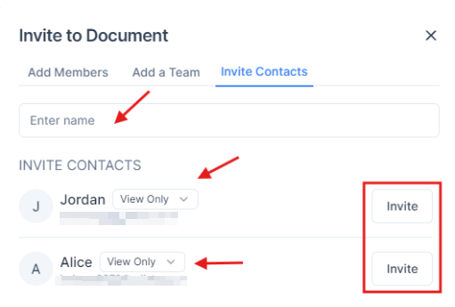 Invite Contacts Window