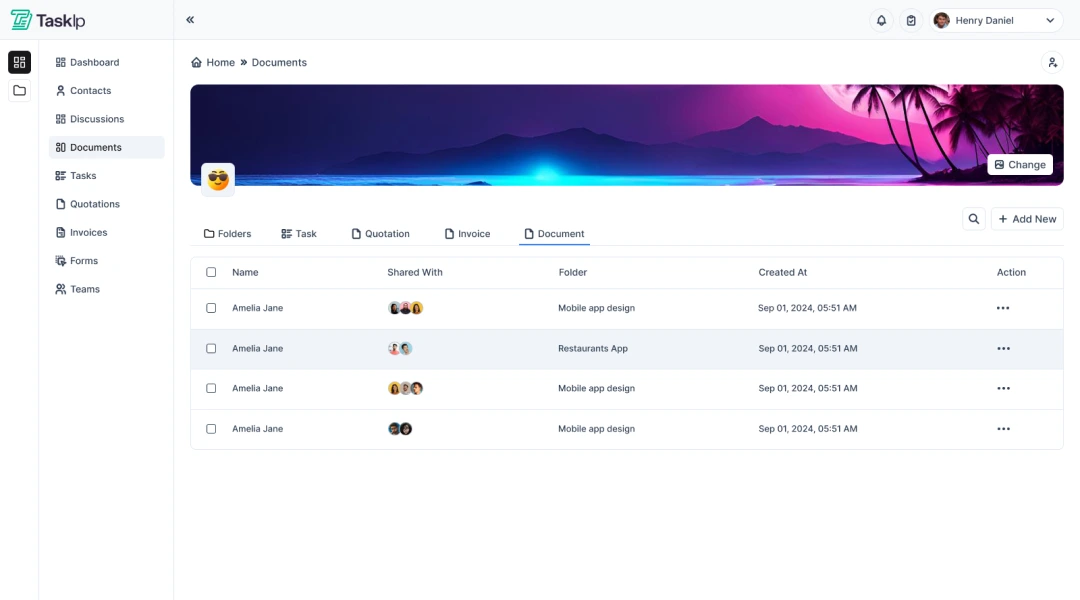 Taskip Invoice & Quotation Dashboard