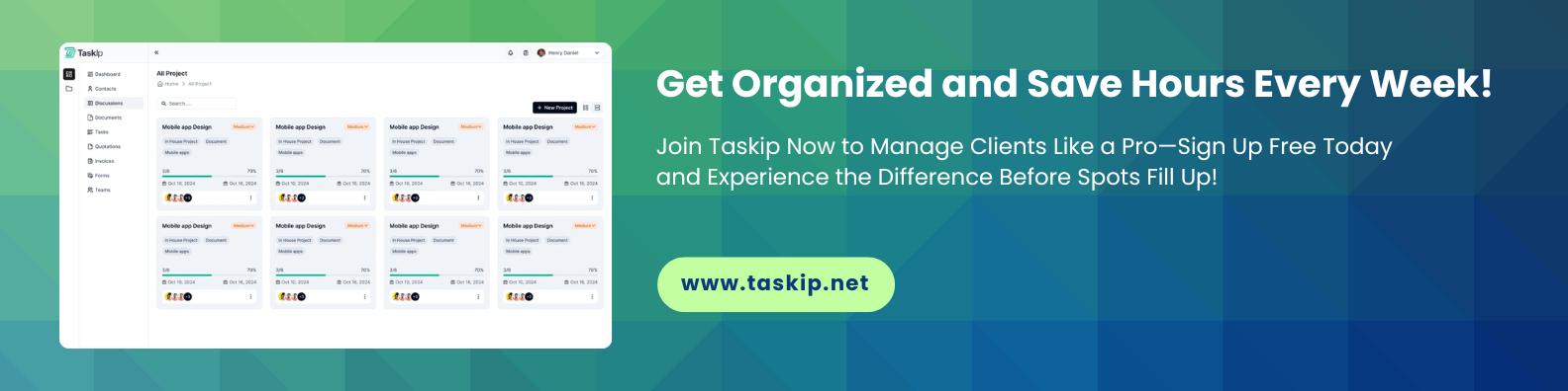 Sign up taskip